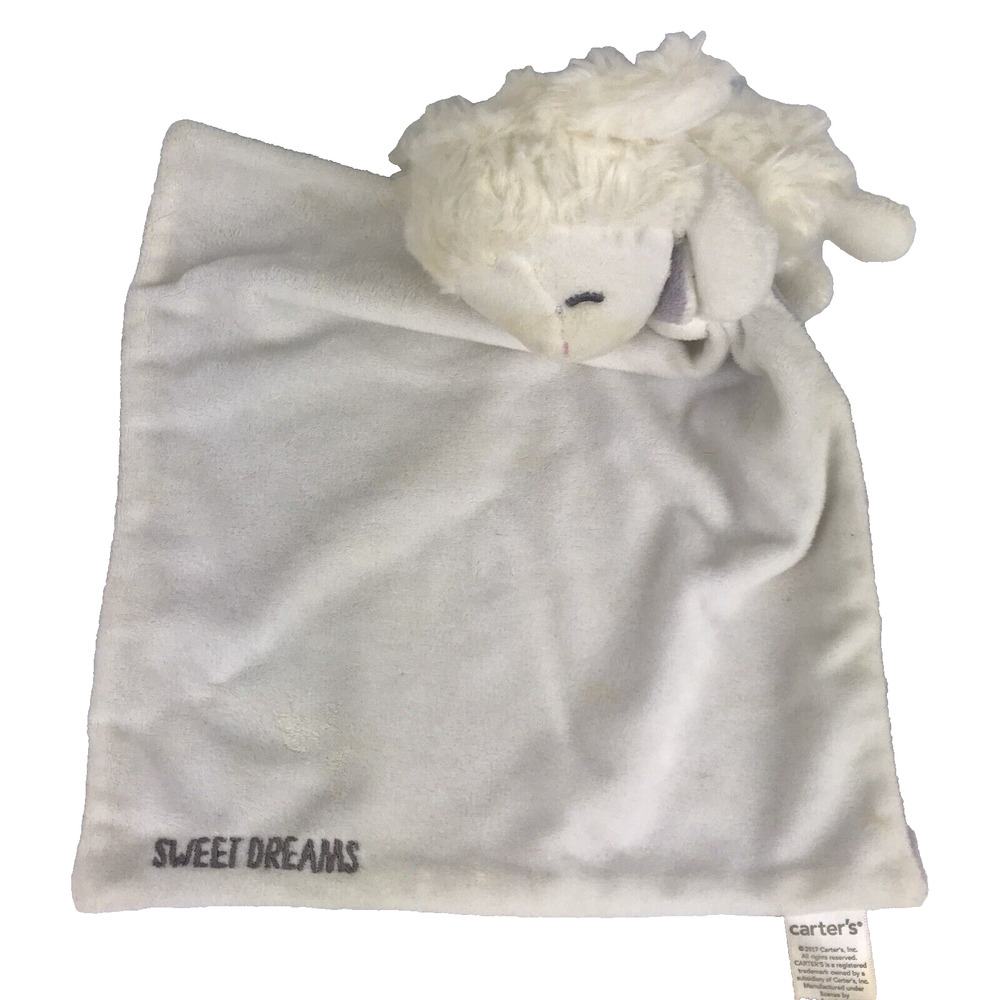 Carters White Lamb Sweet Dreams Baby Sheep Plush Security Blanket 2017 9x9" FLAW